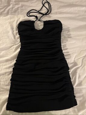 Zara Black Ruched Halter Dress